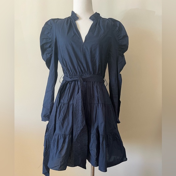 Anna Cate navy tie waste ruffle long sleeve Dress-Small - Picture 5 of 5